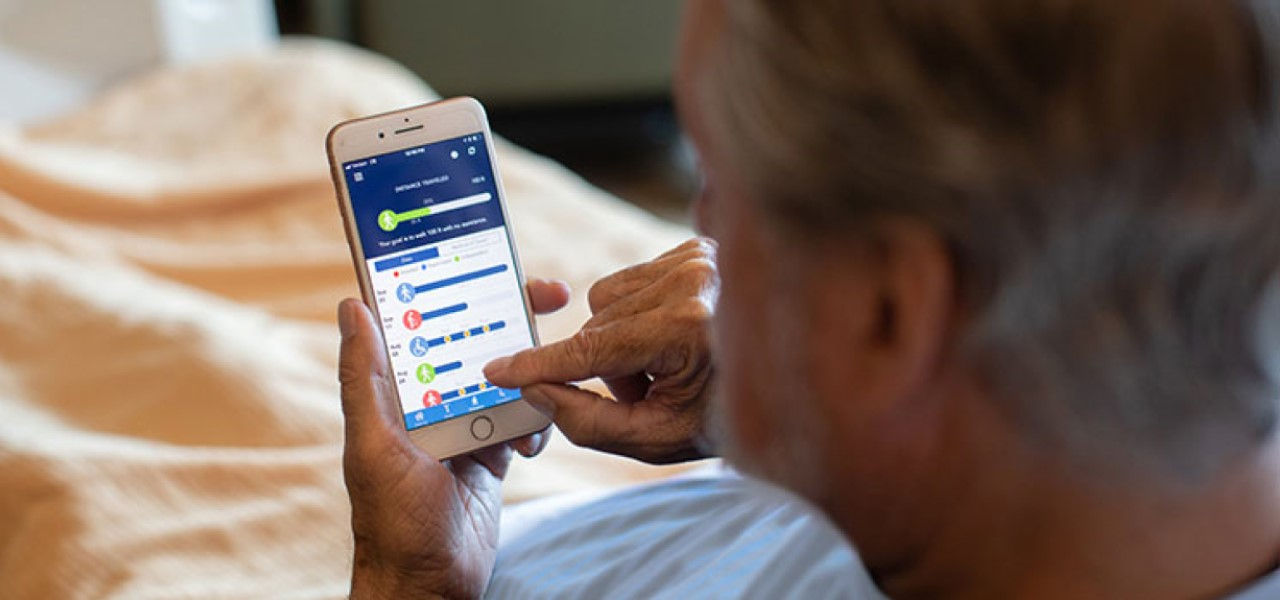 Patient using rehab tracker on phone