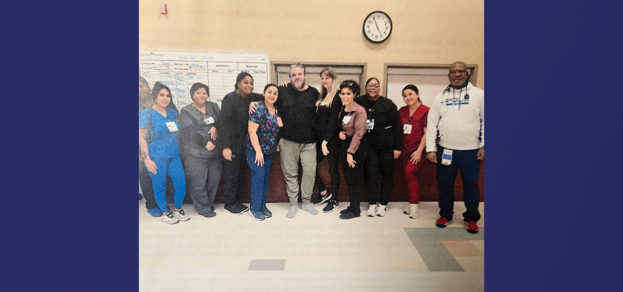 Kindred Hospital Las Vegas Sahara patient Brandon poses with his care team 