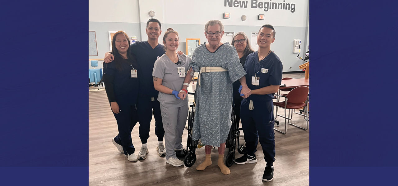 Kindred Hospital Brea patient Donald poses with his care team