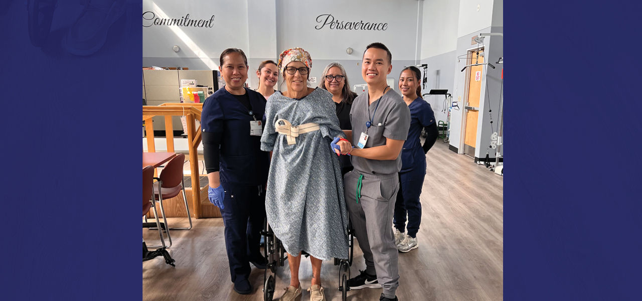 Kindred Hospital Brea patient Heidi poses with her care team