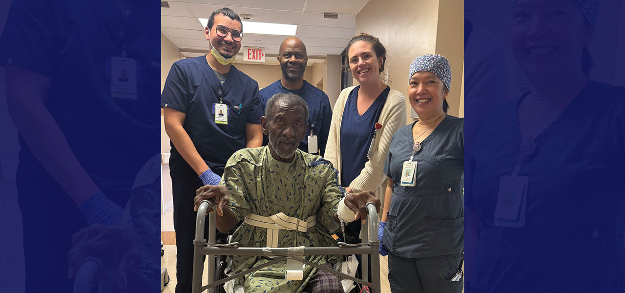 Kindred Hospital Sugar Land Patient Henry poses while sharing his story of recovery