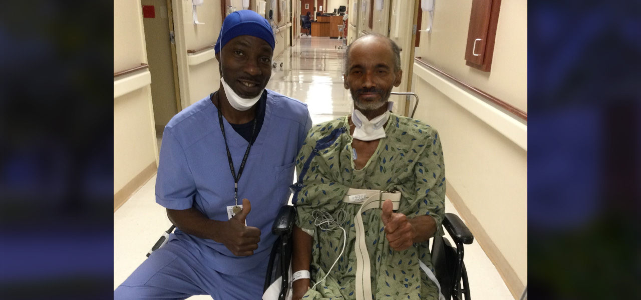 Kindred Hospital Houston Northwest patient Larry poses with his caregiver