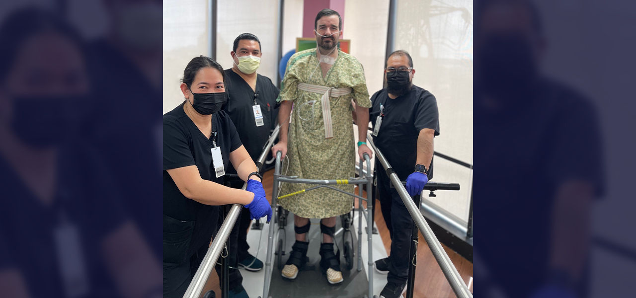 Happy patient leaving hospital with caregivers