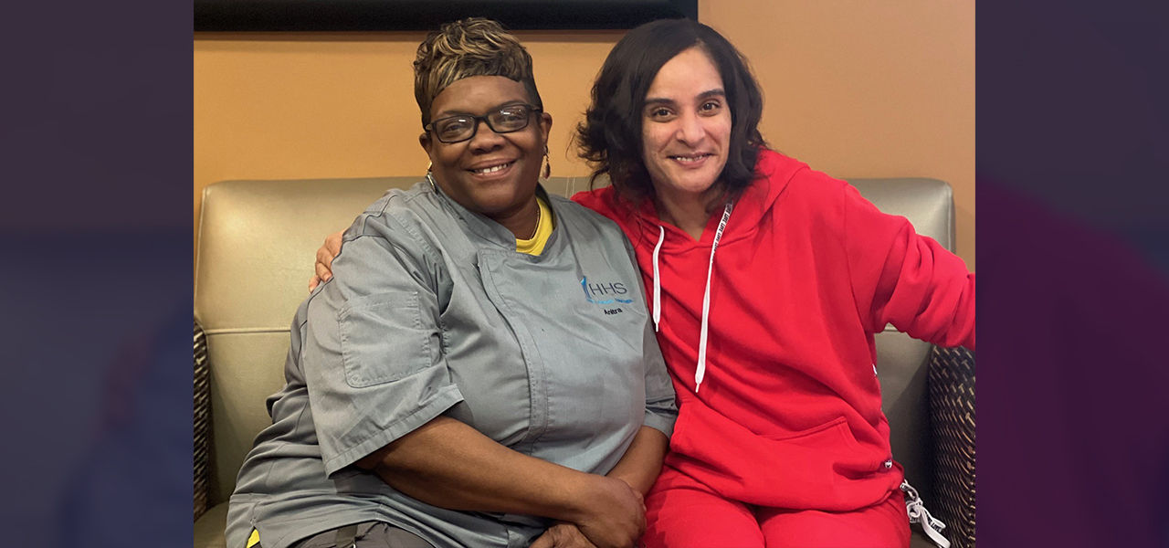 Kindred Hospital Louisville patient Monica poses with her caregiver and shares her success story