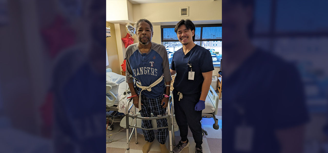 Happy patient leaving hospital with caregivers