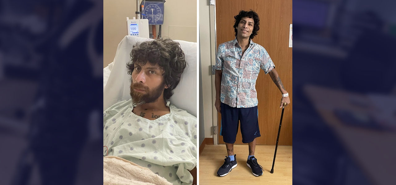 Happy patient standing with cane