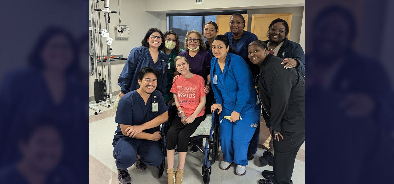 Happy patient leaving hospital with caregivers