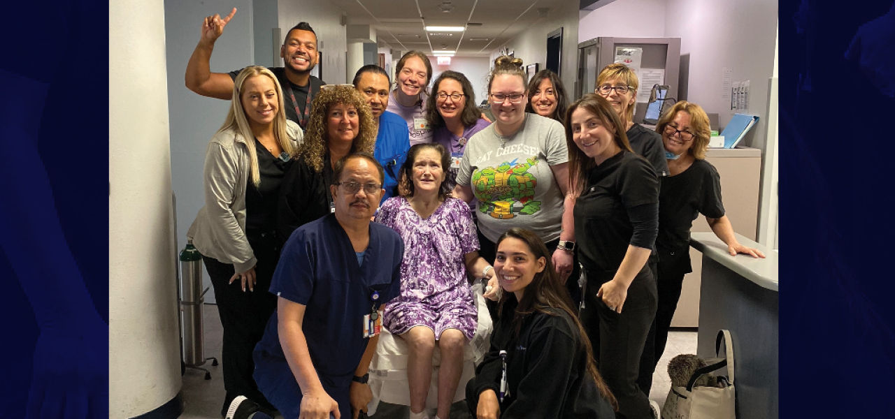 Kindred Hospital East New Jersey patient Shannon poses with her care team