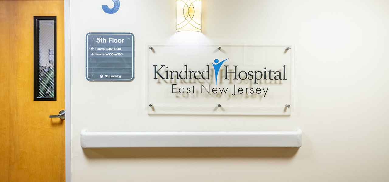 Kindred Hospital East New Jersey placard in hallway